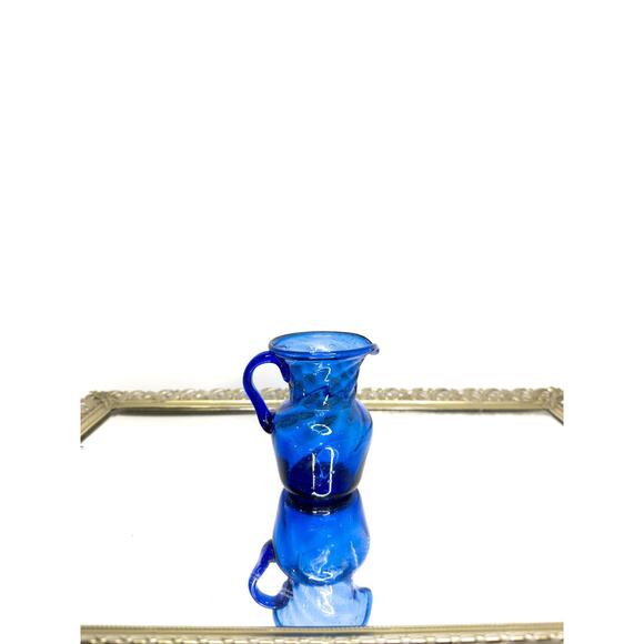 Hand Blown Deep Cobalt Blue Small Pitcher Creamer, Vintage Mexican Avalos - Picture 1 of 10